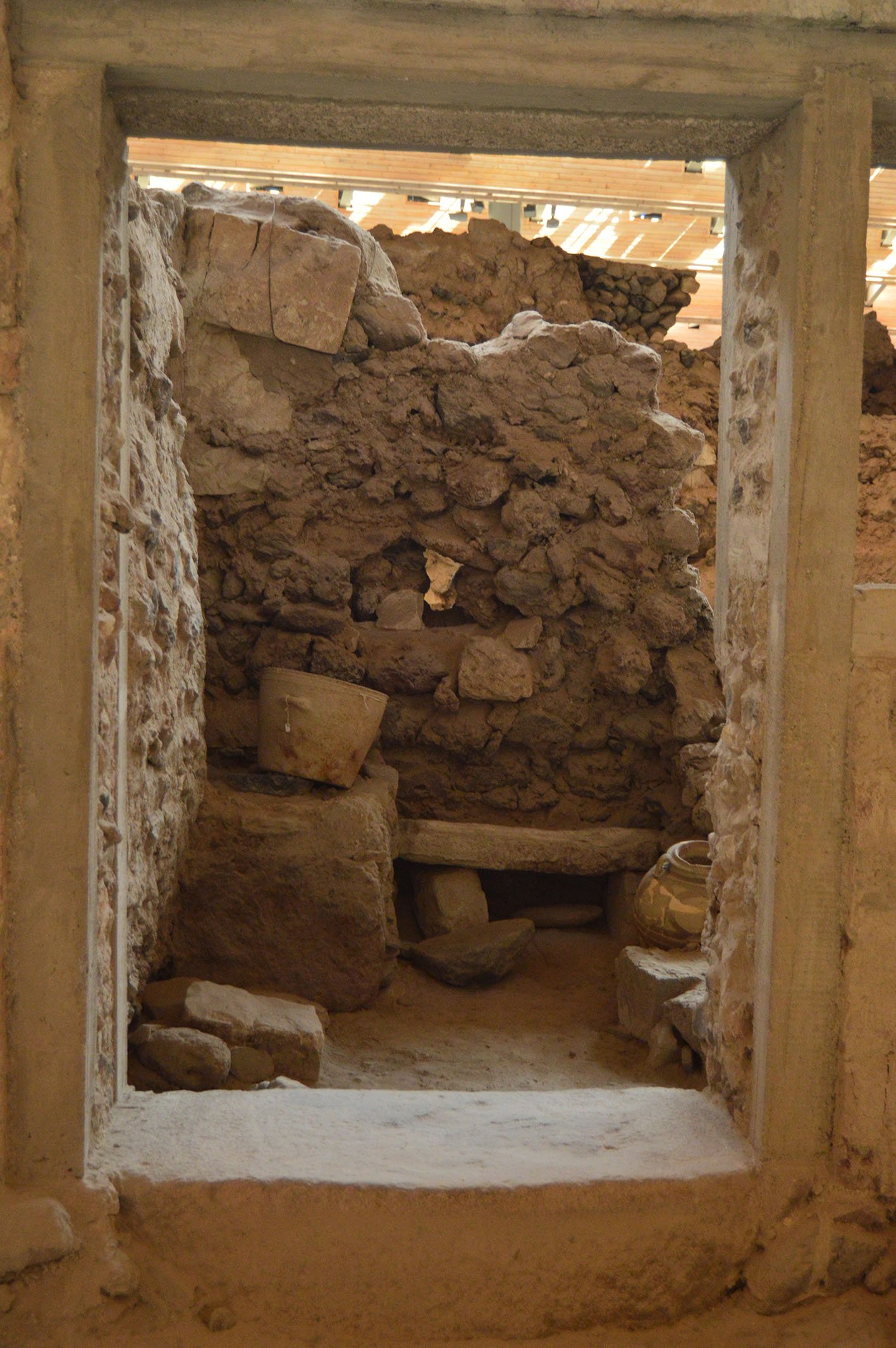 Kitchen Seen Through a Door Dating from the Minoan Civilization in the Archaeological Site of Acrotiri. Archeology, History, Travel. July 7, 2018. Santorini Island, Thera. Greece.